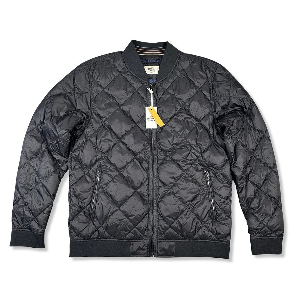 Marine Layer Rhett Quilted Bomber Jacket Men's Small Black Down Blend NWT Puffer